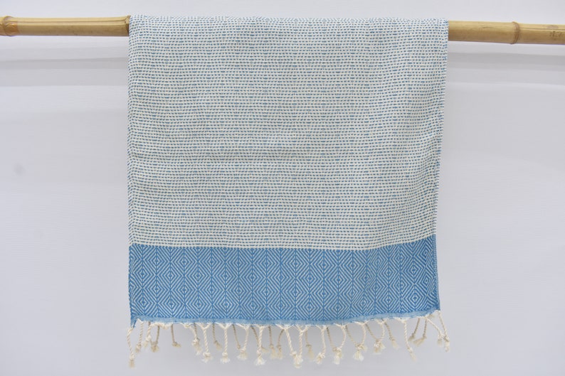 Face Towel Organic Turkish Towel Diamond Weave Turquoise - 90cm x 50 CM