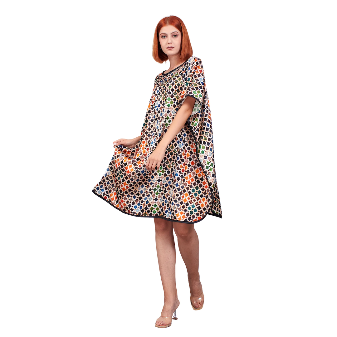 Short Mulberry Silk Dress Free Flow - Hamra Print