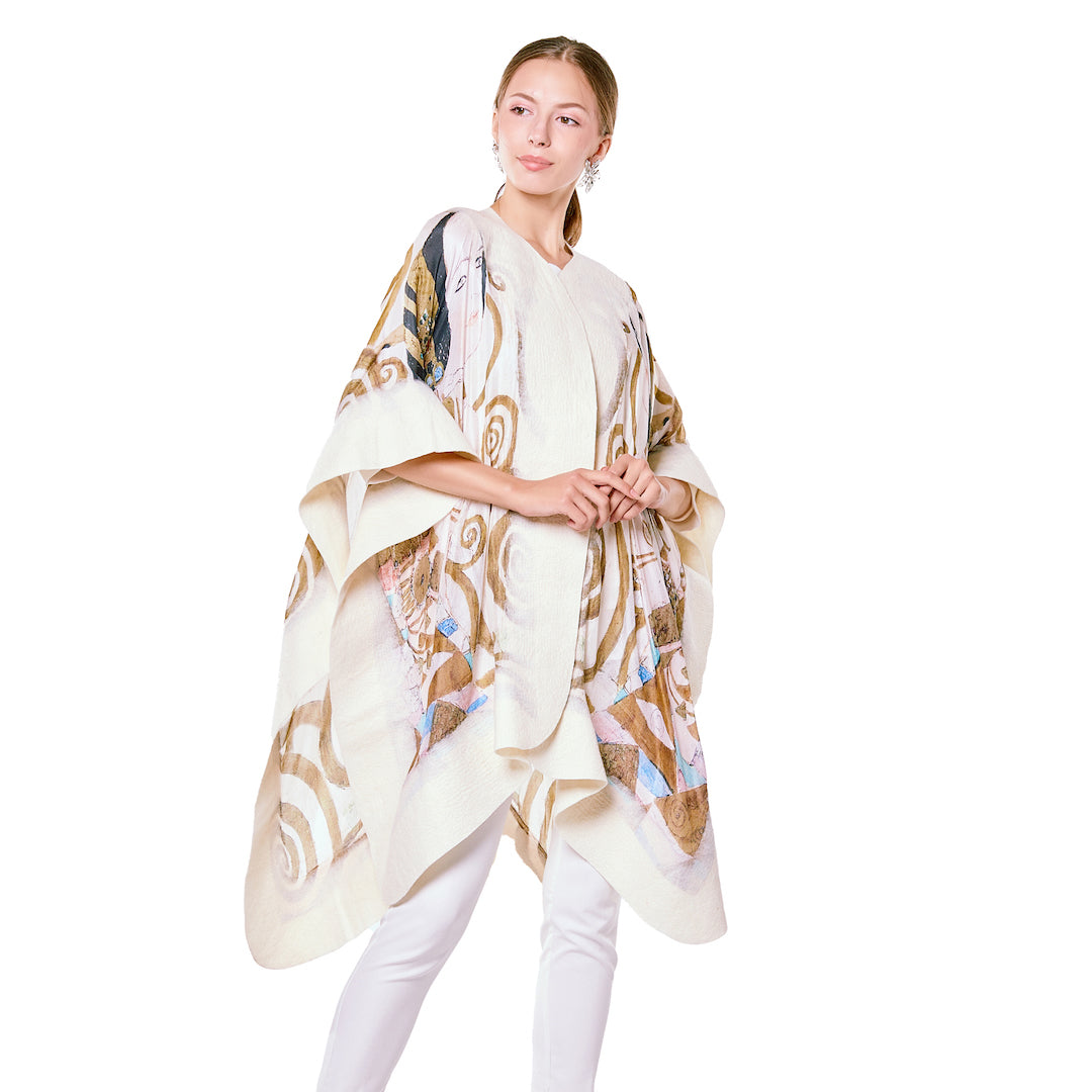 Poncho Mulberry Silk & Merino Handmade Felt -  White | Klimt Expectation