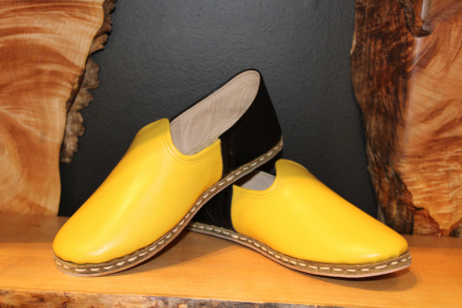 Yellow Black Handmade Leather Shoes Limited Sizes - Mawlana Cashmere & Silk
