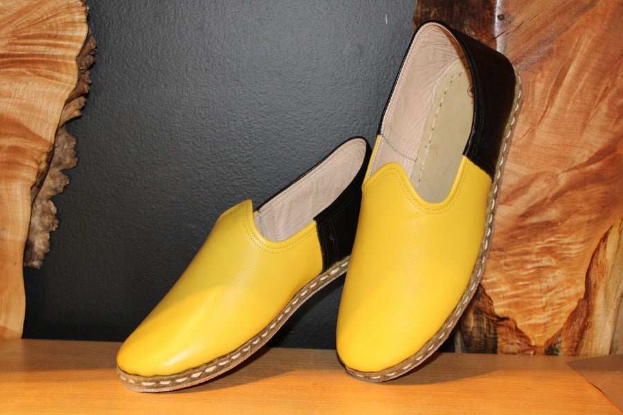 Yellow Black Handmade Leather Shoes Limited Sizes - Mawlana Cashmere & Silk