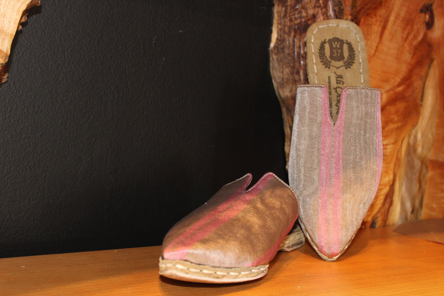 Silk & Leather Slippers Handcrafted Ottoman Style - Mawlana Cashmere & Silk
